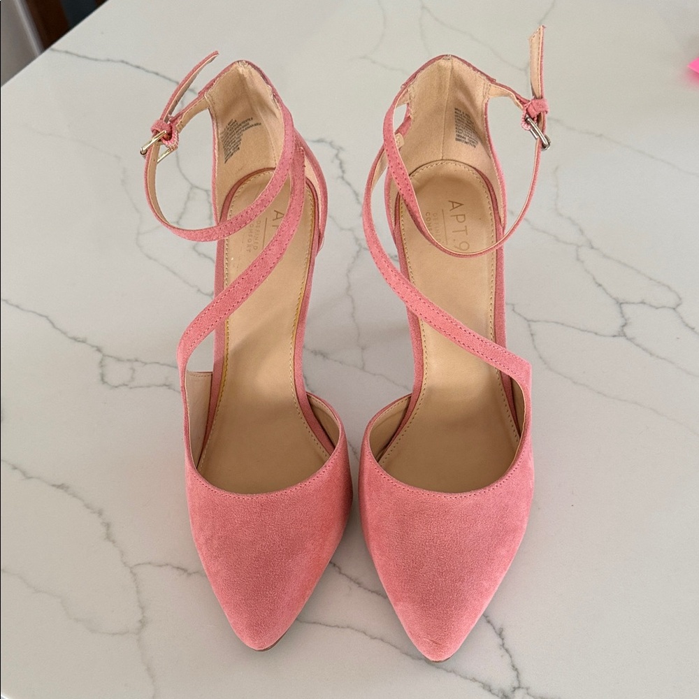 Apt. 9 Coral Pink Suede Pointed-Toe Ankle-Strap Heels